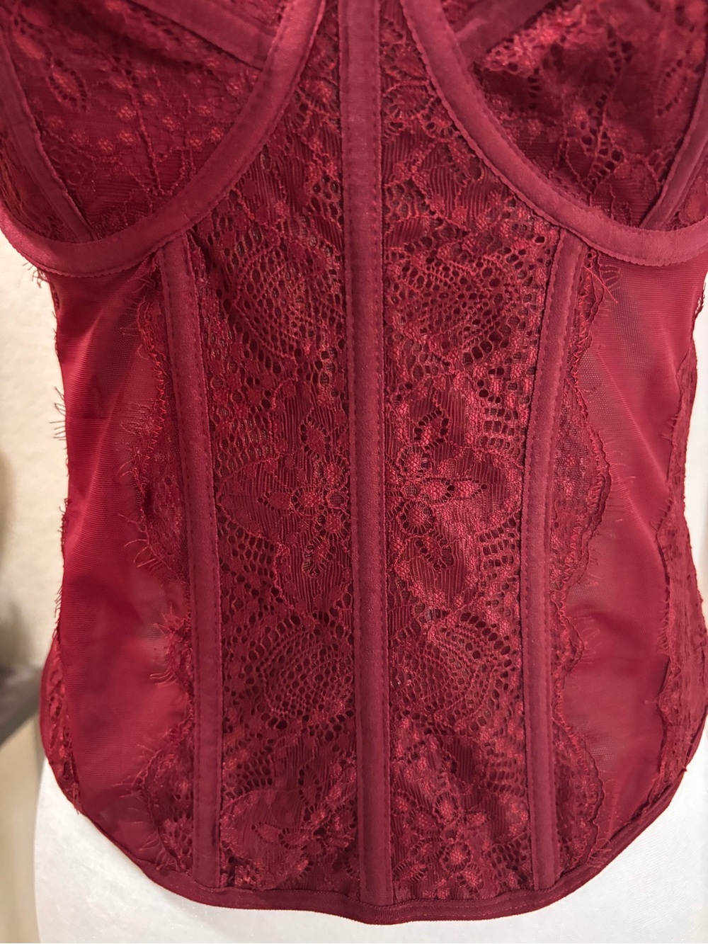 Lace Bustier Bodysuit in Burgundy - Women's Bodysuit